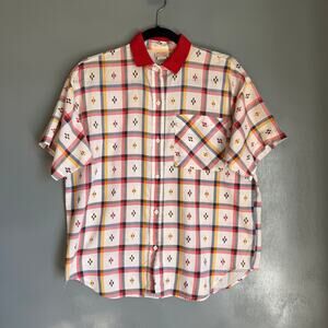 Vintage THE FOX COLLECTION Women's Large Retro Cottagecore Polo Top Red MCM